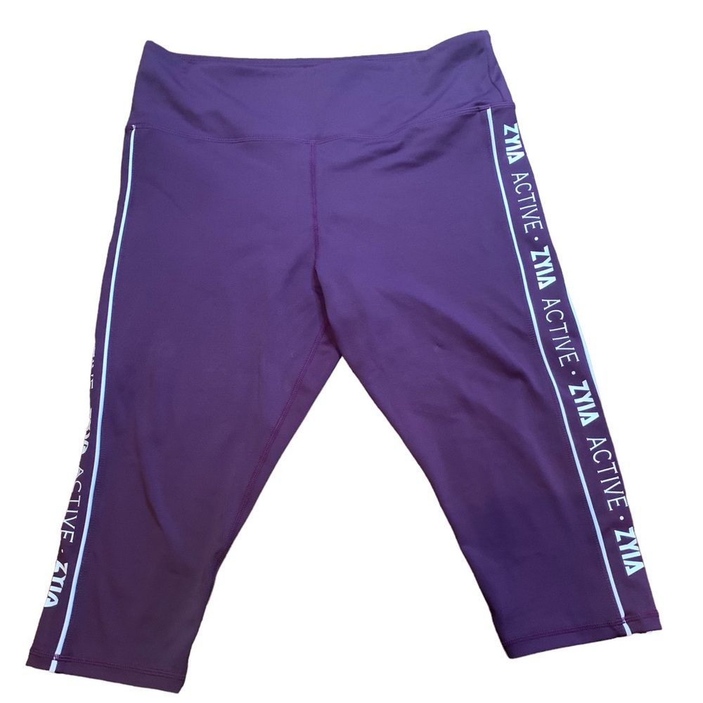 Zyia logo stripe plum light n tight high rise crop
